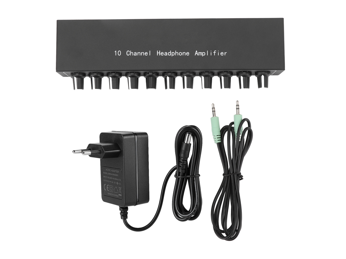 Amplificador De Auriculares Portátil De 10 Canales Con Divisor Metálico Y Ecualizador Estéreo Para Mezclador, 12 V Cc, Enchufe Europeo.