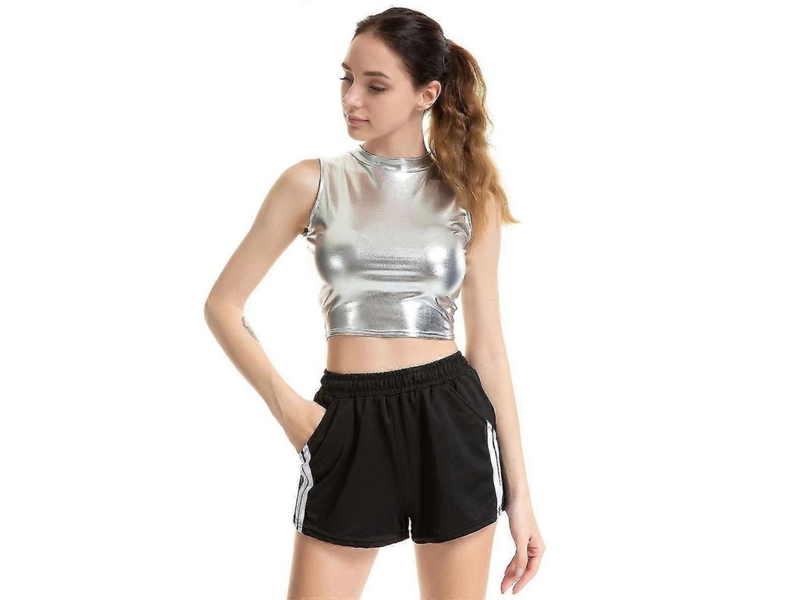 2026-top Crop Metálico Para Bailar Mujer Con Aspecto Brillante Y Estilo Sexy
