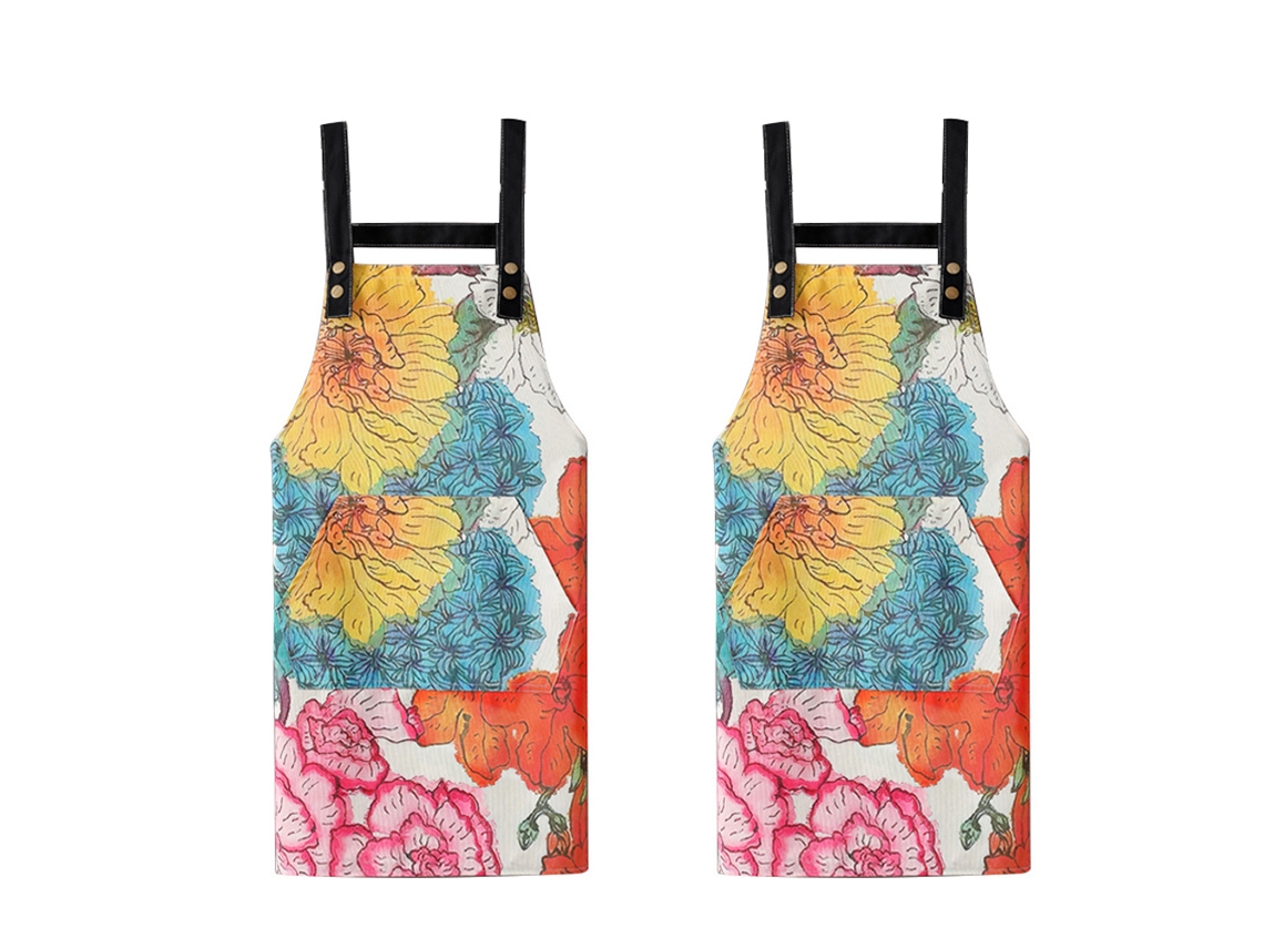 JILLIOPER Delantal floral para mujer 2 uds., impermeable de verano, para cocina y hogar, de lona, para cocinar y catering