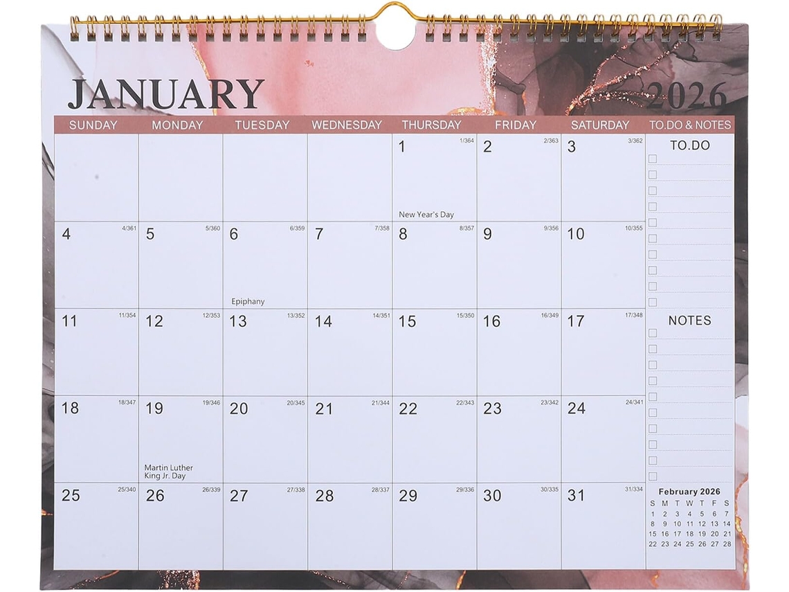 Calendario de pared de 18 pulgadas con encuadernación en espiral y metal.