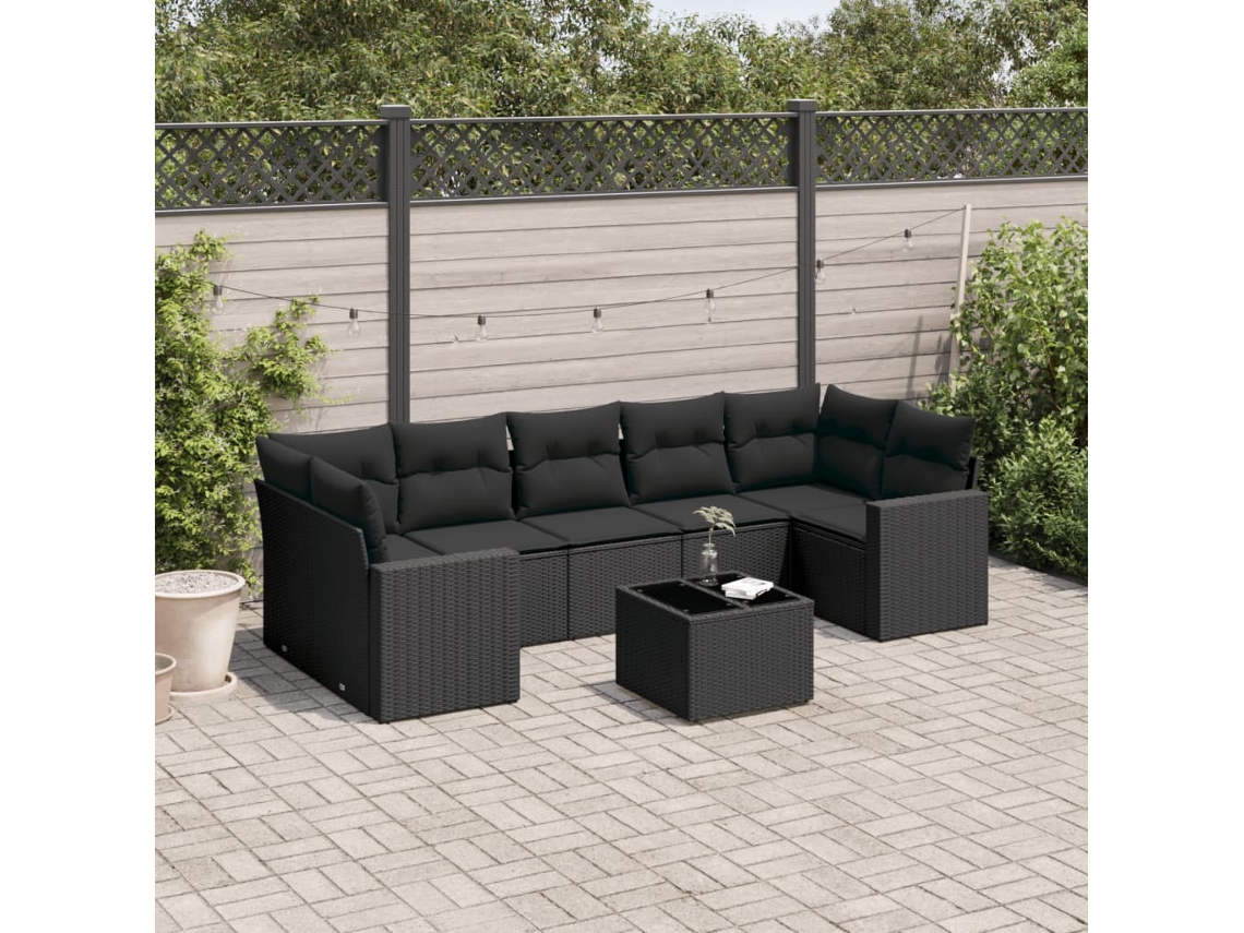 Conjunto de sofá de jardín de 8 piezas con cojines en mimbre sintético negro de DKD Home Decor