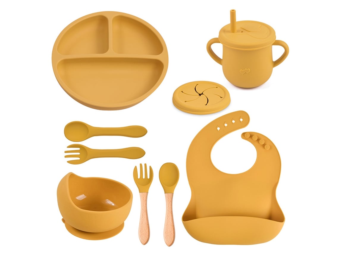 Conjunto De Louça Infantil/para Bebês Yuysan Em Silicone, 9 Peças Amareloy17)