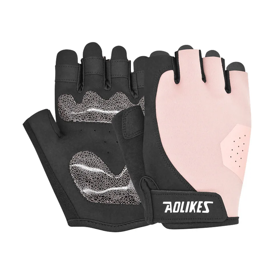 Guantes de ciclismo (rosa, talla M), sin dedos, transpirables, antideslizantes, con acolchado de silicona para la absorción de impactos.