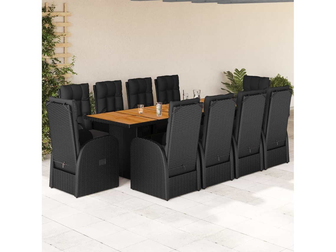 Juego de comedor de jardín de 11 piezas con cojines de mimbre negros de DKD Home Decor