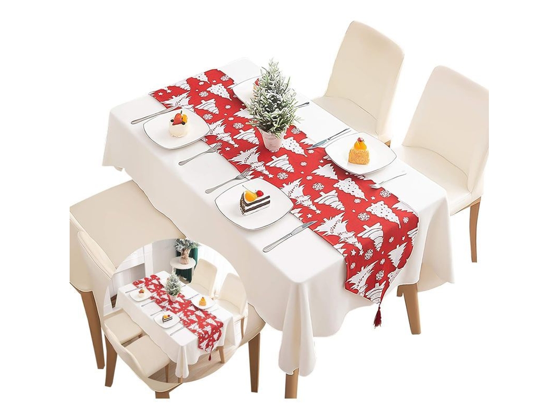 Camino De Mesa Navideño De Tartán Rojo En Algodón Lavable Con Flecos Para La Decoración Del Hogar.