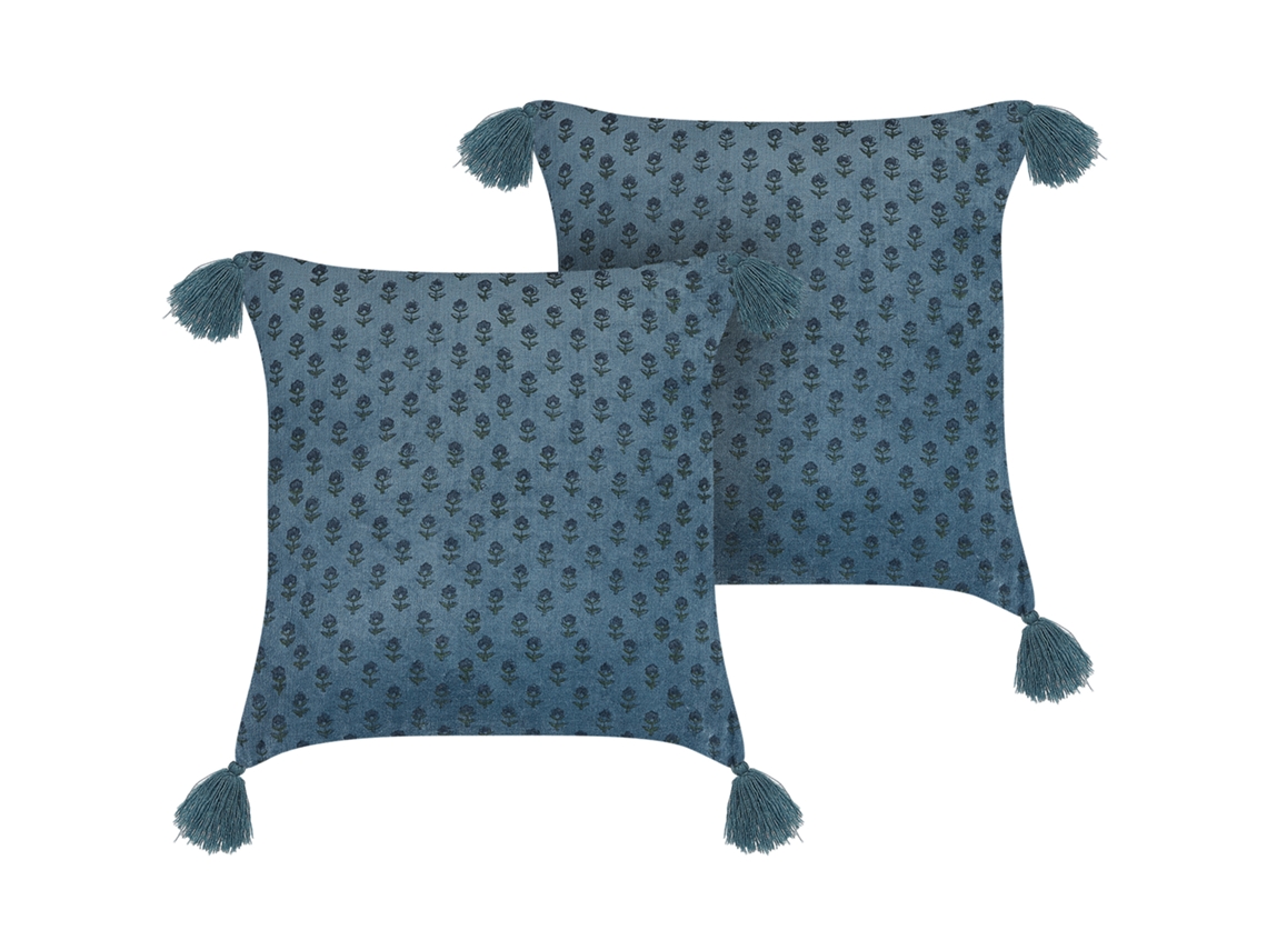 Juego de cojines decorativos BELIANI Ribes de Terciopelo Azul 45x45x10