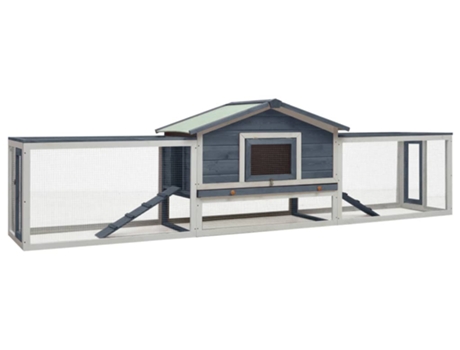 vidaXL Conejera de madera maciza de pino y abeto gris 310x70x87 cm