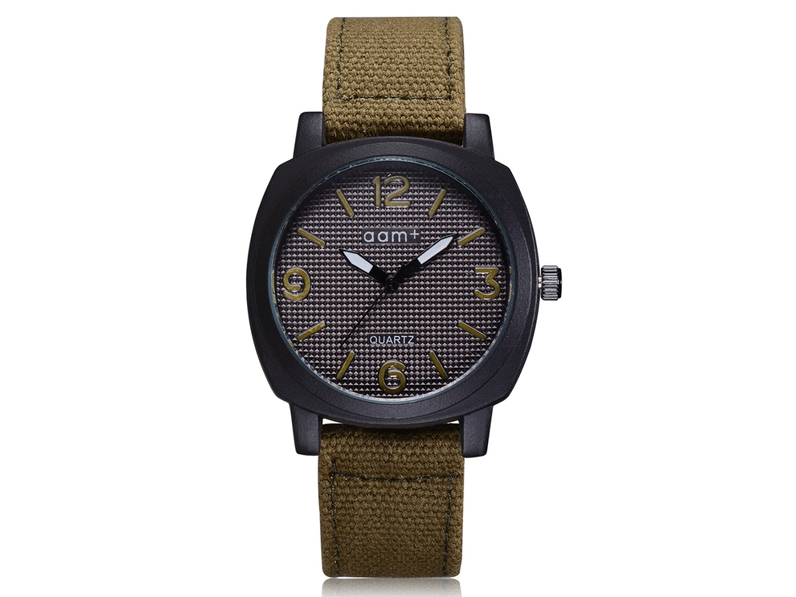 Reloj De Cuarzo Para Hombre Con Correa De Lona, Dial Grande Redondo, Casual Y Fashion (verde)