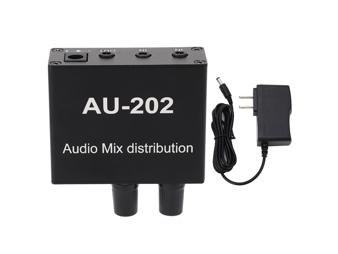 Mini Mesa De Mezclas De Audio Con 2 Entradas Y 2 Salidas Estéreo, Con Amplificador, Distribuidor Y Adaptador De Corriente De 100-240 V (enchufe Estadounidense).