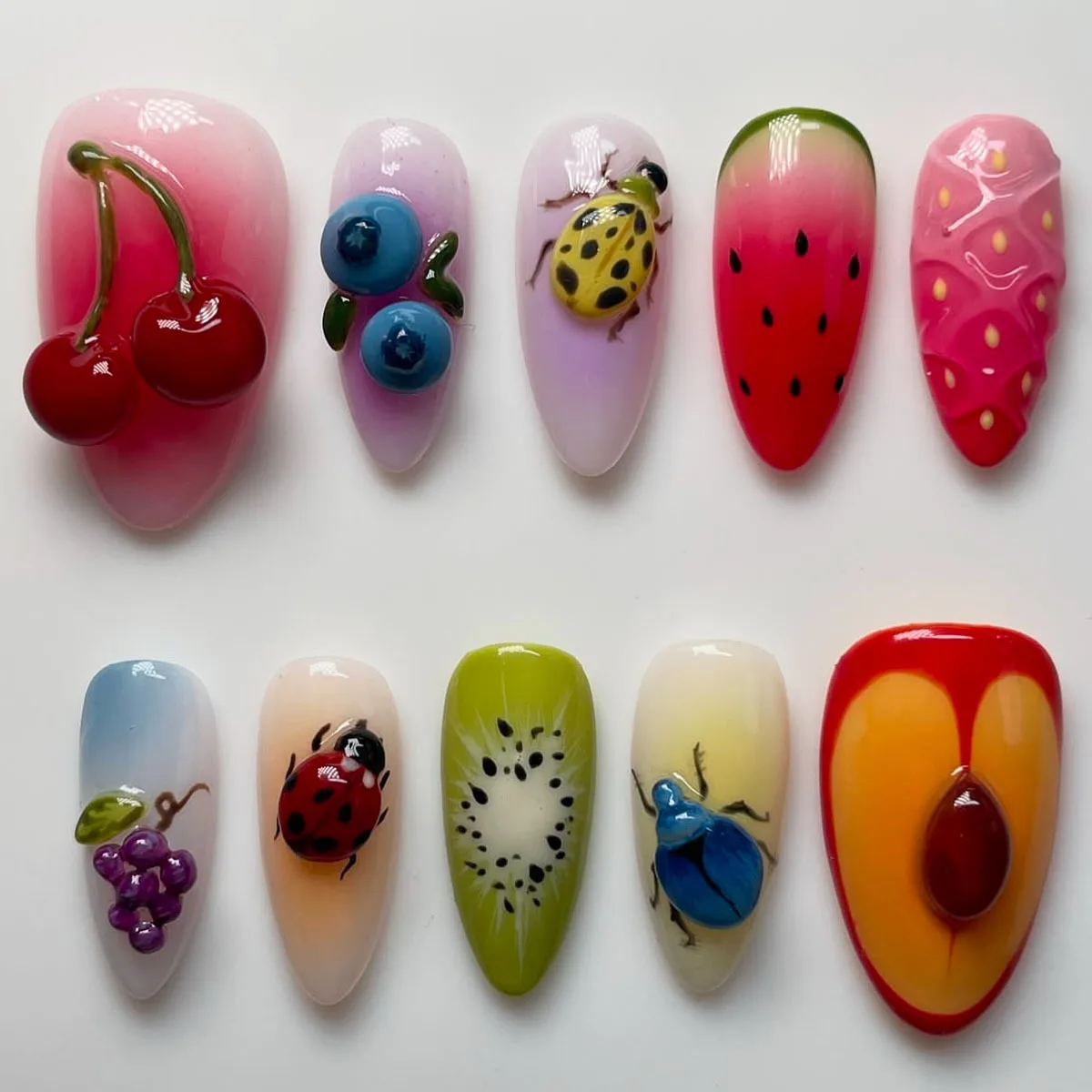(xm576-xs) Juego De 10 Uñas Postizas Hechas A Mano.