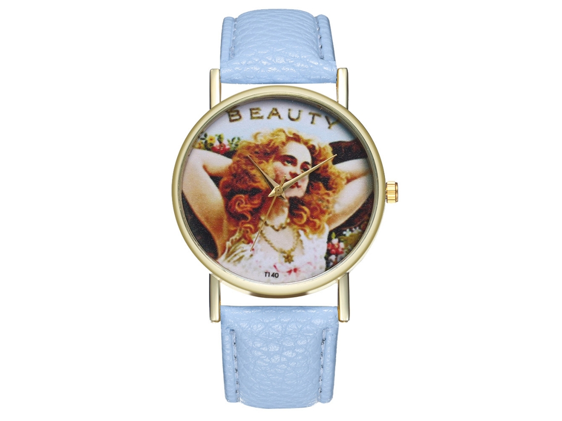 Reloj De Pulsera Unisex Zhoulianfa Con Correa De Cuero Sintético Y Ilustración Decorativa Azul Claro.
