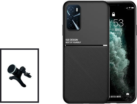 Kit Carcasa Trasera Magnética Anti Choque + Soporte Oppo A16 GIFT4ME Negro