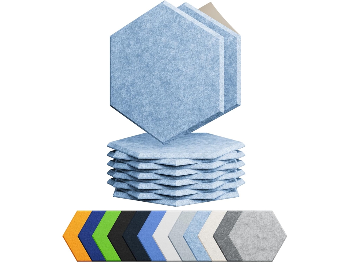 Paineles Acústicos Eifson Poliéster Hexag Autoad 30x26cm 12 Un (azul Claro)