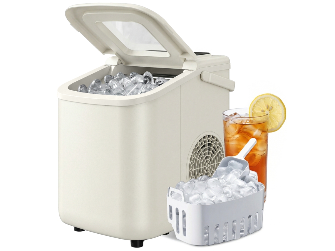 Máquina Hielo Portátil Autolimpiante 12kg 24h Beige