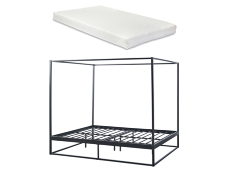 Cama con Dosel Kristianstad [ES.CASA] Metal Negro (206x165x180cm)