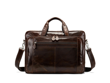 Bolso de Cuero Genuino para Hombres Bolsos de Mensajero para computadora portátil de Alta Capacidad Bolso de Negocios-Café Aceite