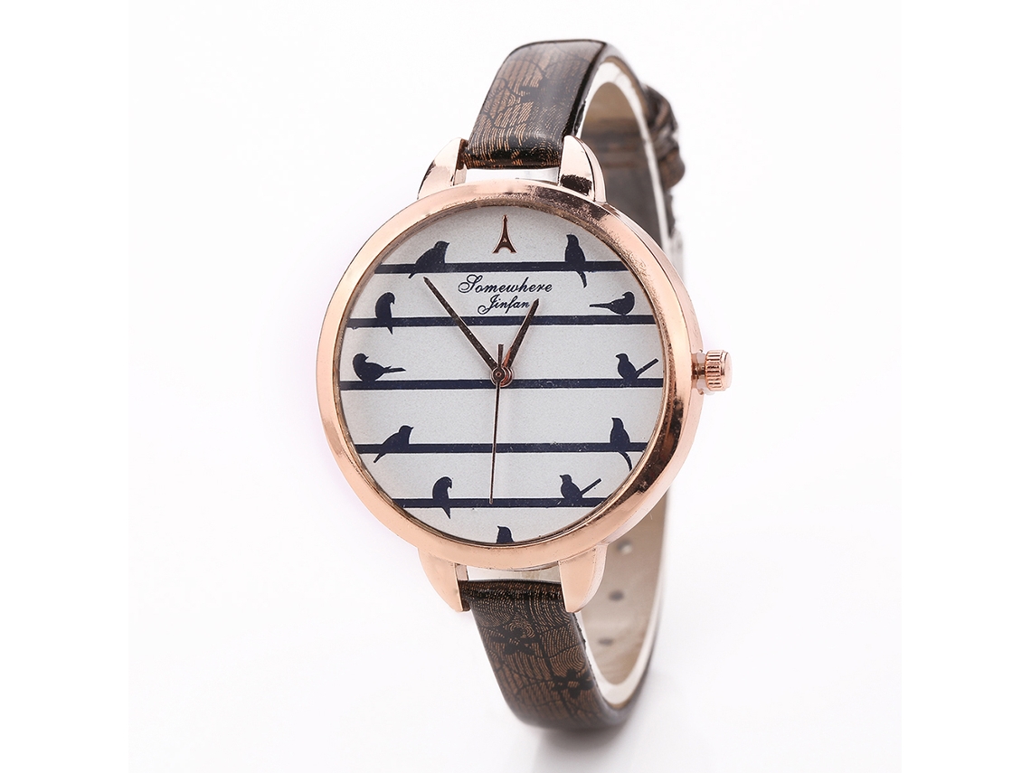 Reloj De Pulsera Delgado Para Mujer Con Correa De Pu Y Estampado De Rayas (negro)
