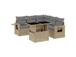 Conjunto 6 de sofás jardín con cojines VIDAXL ratán sintético beige