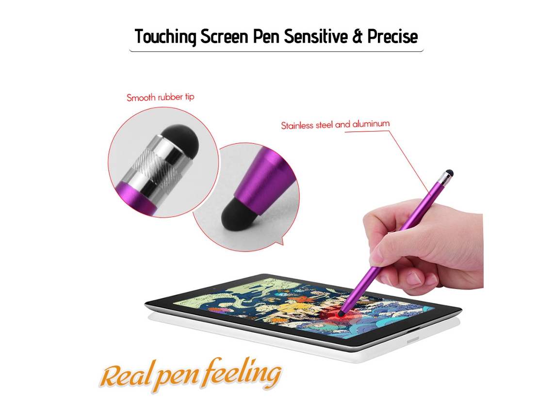 Lápiz Táctil Universal 2 En 1 Para Tabletas Y Teléfonos Móviles Con 8 Puntas De Goma Adicionales (4 Piezas, 2 Rojas/2 Moradas)