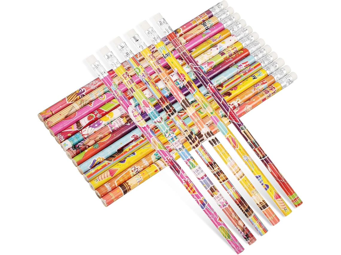 Besportble Lápices De Cumpleaños Coloridos Con Estampados Y Madera Para Niños Y Niñas 18,50 X 0,70 X 0,70 C...