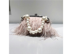 Bolso de noche con plumas, bolso cruzado, azul, rosa, blanco, cadena de perlas y cadena de serpiente, rosa, A