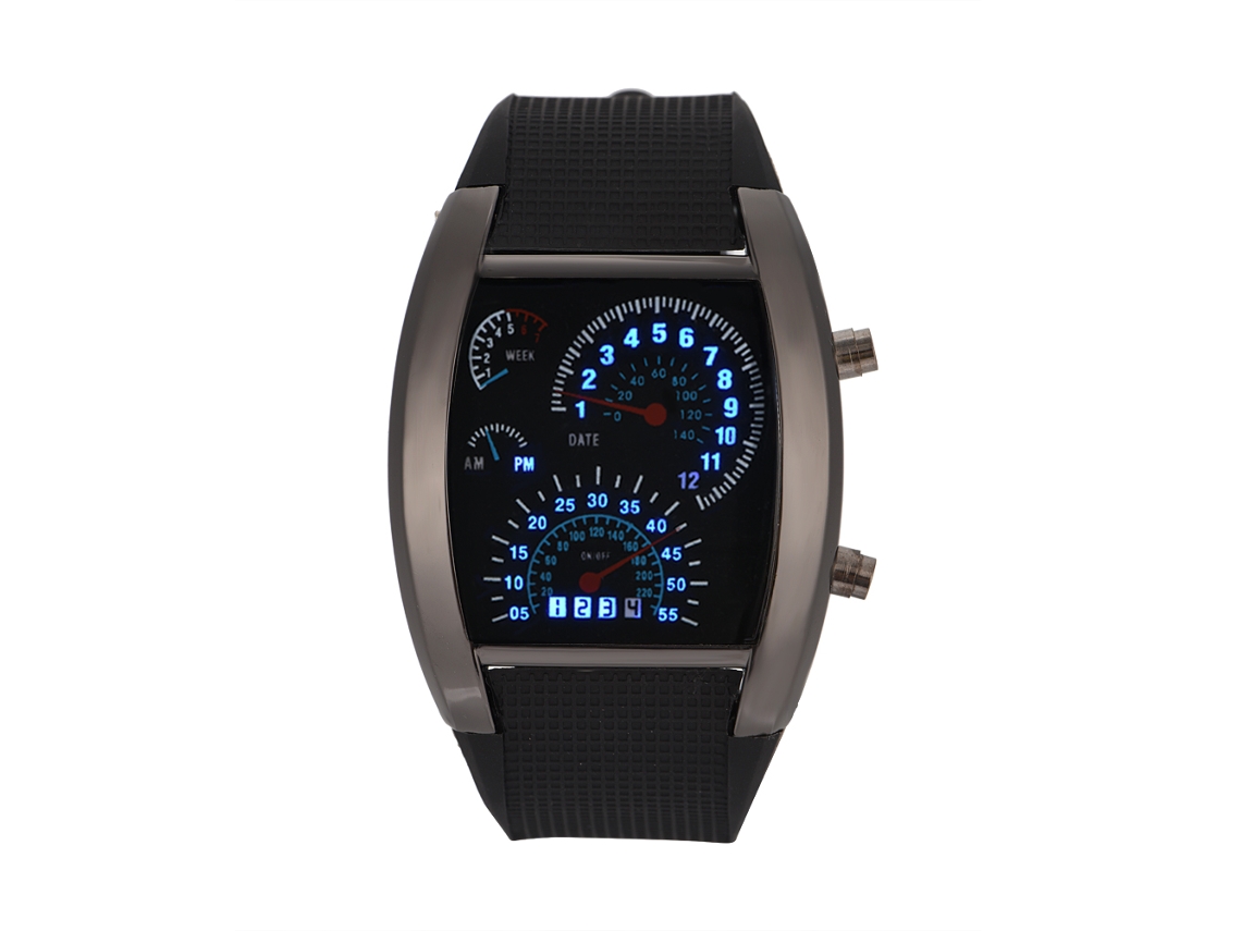 Reloj Rectangular De Cuarzo Led Para Hombre Con Fecha Y Esfera De Carreras Simulada (negro)