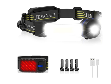 Linterna frontal, 1200 lúmenes, linternas frontales superbrillantes, linterna frontal LED de haz ancho de 210 con luz trasera de seguridad, 10 modo...