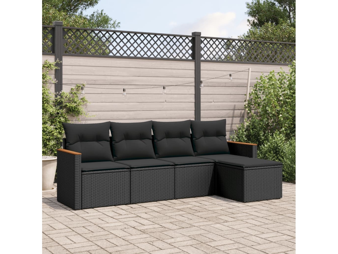 Conjunto de 5 sofás de jardín con cojines de mimbre sintético negro, Dkd Home Decor
