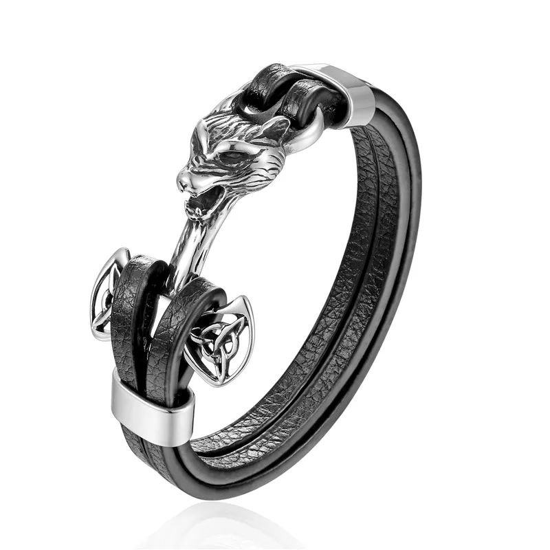 Pulsera De Ancla De Cuero Genuino Para Hombre, Pulsera Con Colgante De Acero Inoxidable
