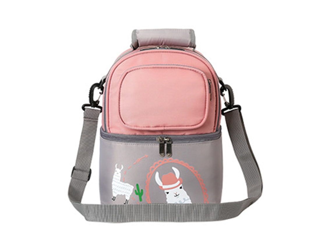 Bolsa Isotérmica Para Transportar Leche Materna Con Dos Capas Y Compartimentos Separados, Color Rosa Y Gris.