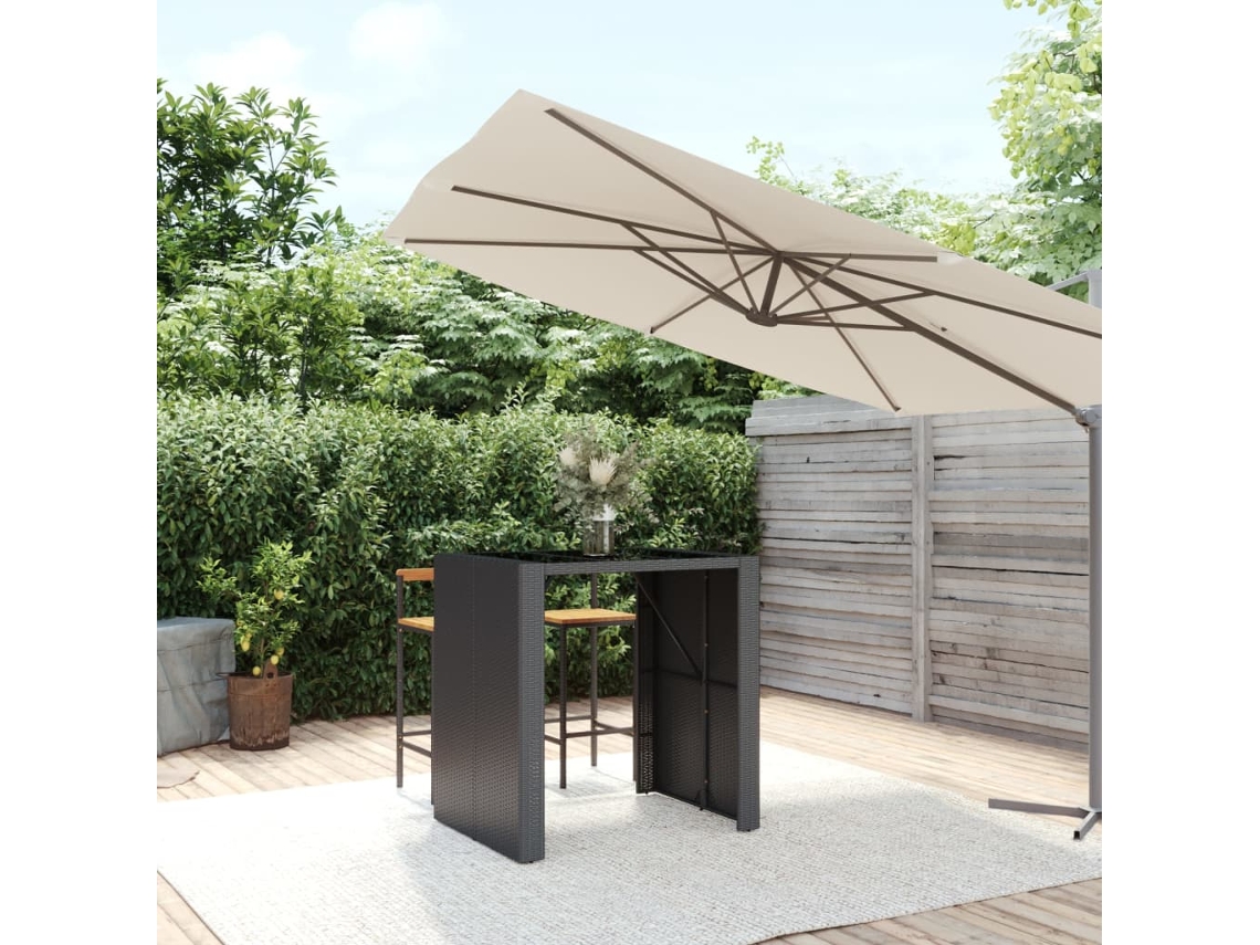 Mesa de bar  Mesa alta con tablero de cristal, 105 x 80 x 110 cm, mimbre, PE negro, WSD913375 Lovely Home