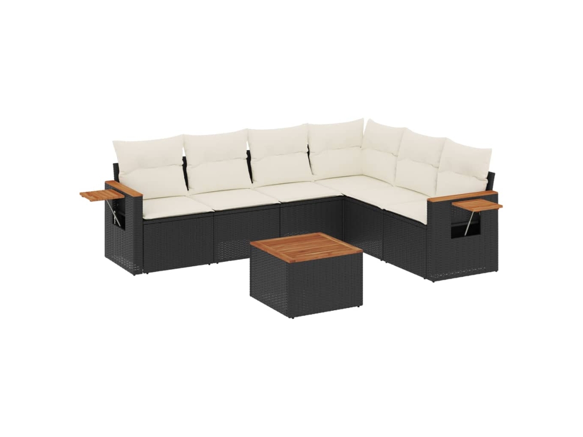 Conjunto de 7 sofás de jardín con cojines, mimbre, negro, MAISON EXCLUSIVE (7 piezas)