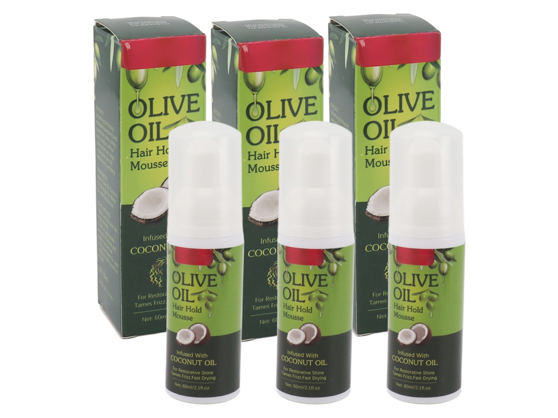 Mousse Para Peinar De Aceite De Oliva 3pcs 60ml Anti-encrespamiento Largo Duración Para Cabello Rizado Hombres Mujeres