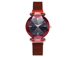 Reloj De Pulsera De Cuarzo Para Mujer Con Correa De Malla Y Botón Magnético (rojo)
