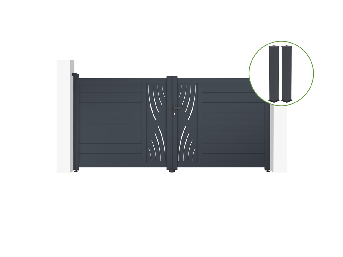 Puerta abatible 3m VELETA Al.140cm aluminio gris 2 postes 20x20cm Al.166cm CASANOOV