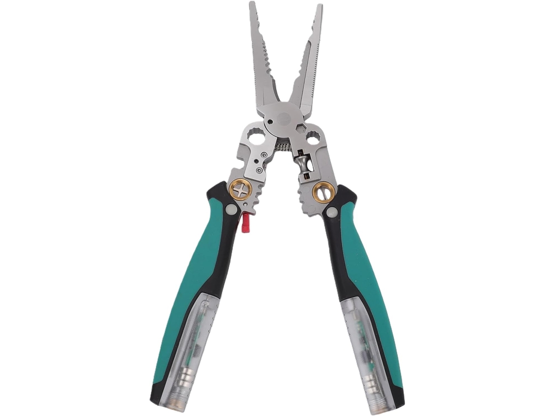 Alicates pelacables 23 en 1, herramienta multifuncional para electricistas con probador.