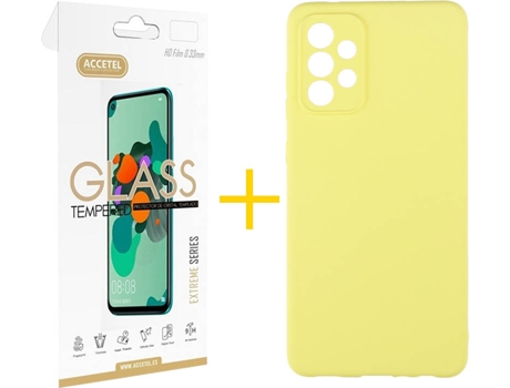 Kit Funda + Protector de Pantalla Samsung Galaxy A72 5G ACCETEL Silicona Líquida (Amarillo)