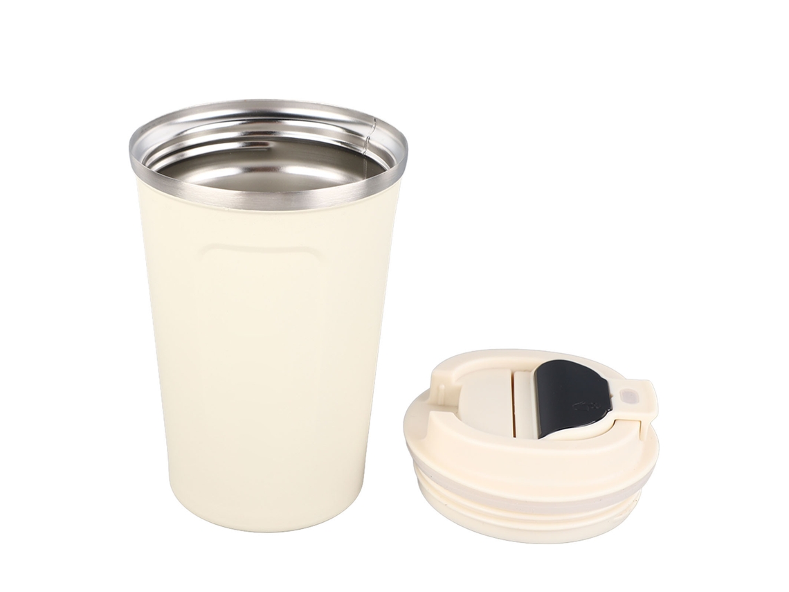 Taza Térmica De Acero Inoxidable 304 Con Indicador De Temperatura, Tamaño Viaje, 380 Ml, Blanca.