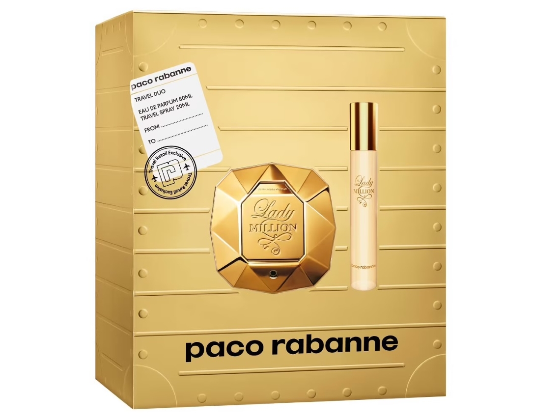 Set de fragancias de lujo Lady Million, frasco de 80 ml, edición de viaje de 20 ml, Paco Rabanne