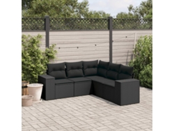 Conjunto de 5 sofás de jardín con cojines de mimbre sintético negro, Dkd Home Decor
