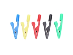 Pinza De Cocodrilo U16 De 2 Mm Con Punta De Aguja, Color Rojo, Negro, Amarillo, Verde Y Azul, Aislada Para Pruebas Eléctricas.