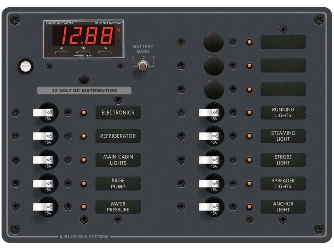 Painel BLUE SEA Dc Panel 13 Position With Multimeter Negro