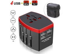 Adaptador De Viaje Universal Con 4 Puertos Usb, Enchufe Internacional Para 224 Países/regiones, Color Negro.
