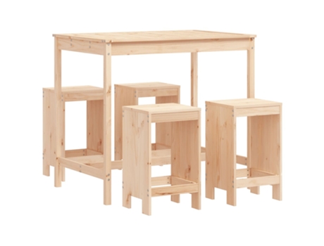 Conjunto 5 de mesa y taburetes altos jardín VIDAXL madera maciza pino