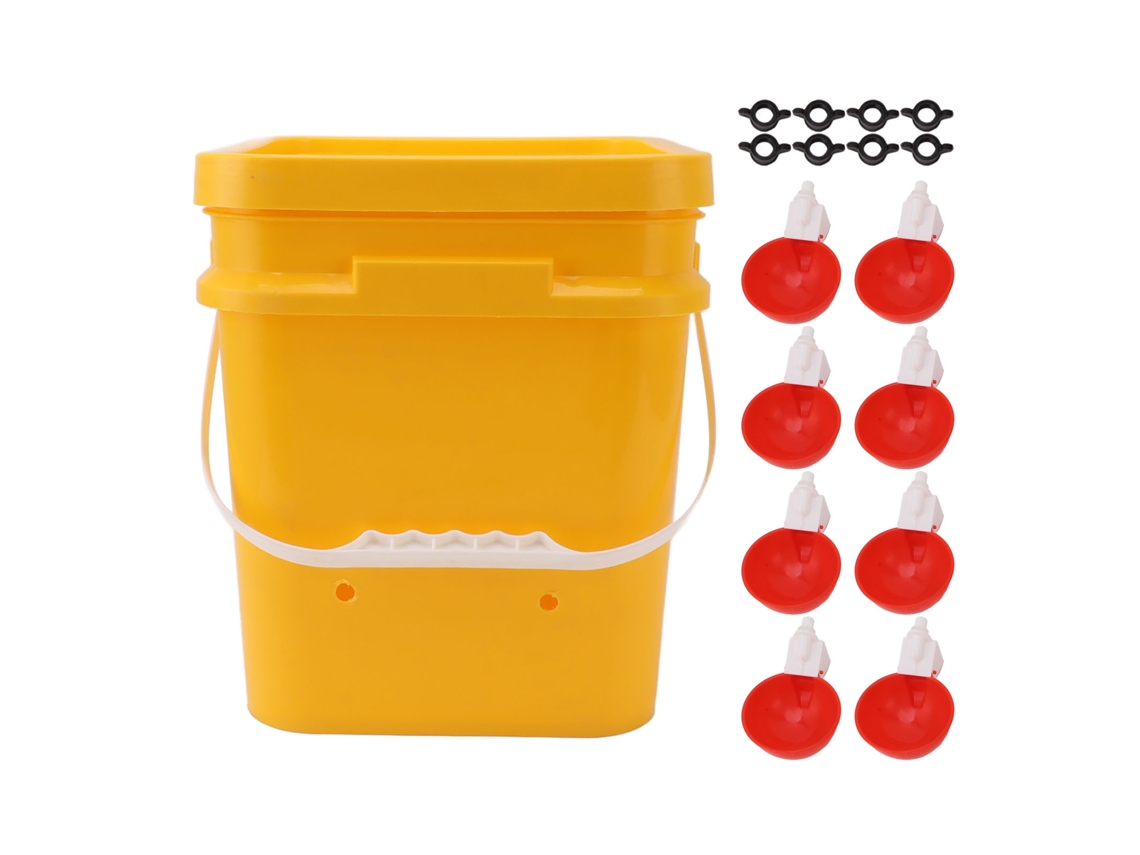 Dispensador automático de cubos de agua para gallinas con cubo de 12 L, tazón rojo grande y tornillos negros para aves silvestres y anseres.