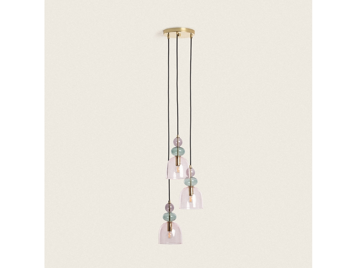 LEDKIA Lámpara Colgante Metal y Cristal Tri Baudelaire Rosa