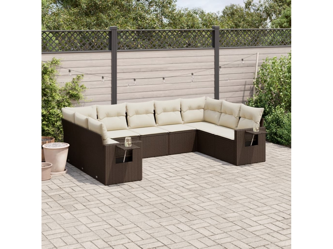 Conjunto de sofá de jardín de 9 piezas con cojines de mimbre marrón de DKD Home Decor