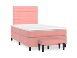 Cama Box Spring Con Colchón Terciopelo Rosa 120x190 Cm
