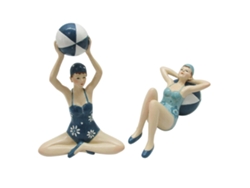 Figura niña sentada 2 Unidades Azul de Resina 20X7X14cm Figura de Persona Decoración Hogar BY SIGRIS