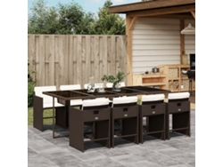 Juego de comedor de jardín de 9 piezas con cojines de mimbre marrón DKD Home Decor